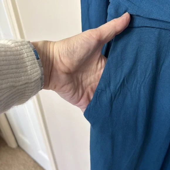 Boden Abigail Jersey Dress Size 6 Petite Teal Blue Long Sleeve Stretch - Picture 6 of 7